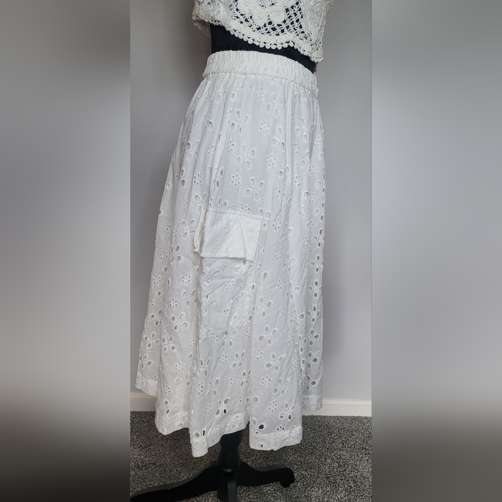 NU DENMARK White Eyelet Cargo Maxi Skirt. Sz S. NWT - Picture 3 of 9